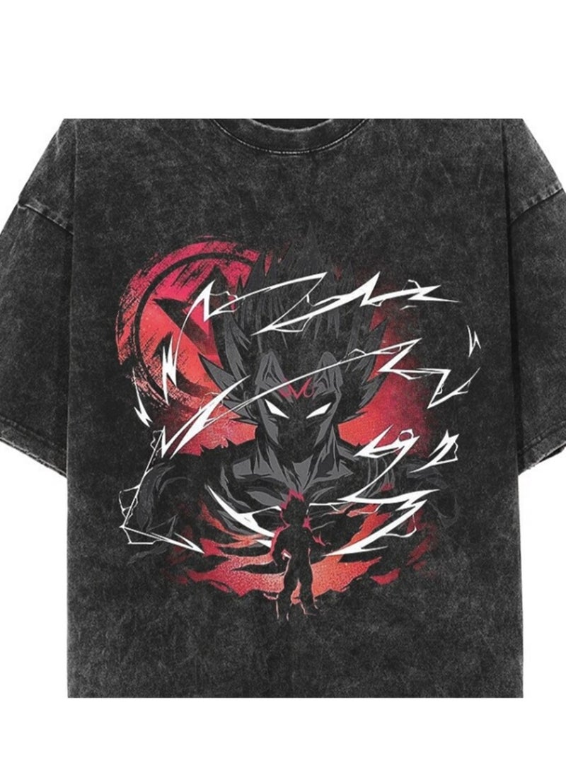 Generic - Washed Retro T-shirt Street Hip Hop Anime Dragon Ball Cartoon Print Casual Cotton Summer Short Sleeve - Image 1