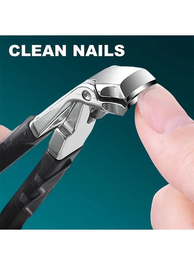 مقص أظافر مريح مضاد للتناثر بمقبض طويل من الفولاذ المقاوم للصدأ الأسود لأدوات العناية بالقدم - Image 3