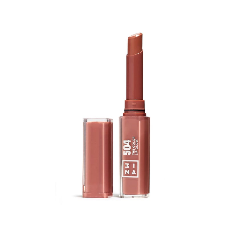 3INA The Color Lip Glow - Highly Pigmented Lipstick for Women with Shea Butter - Lip Gloss and Lip Balm Effect - 504 Medium Nude Taupe - 0.05 oz