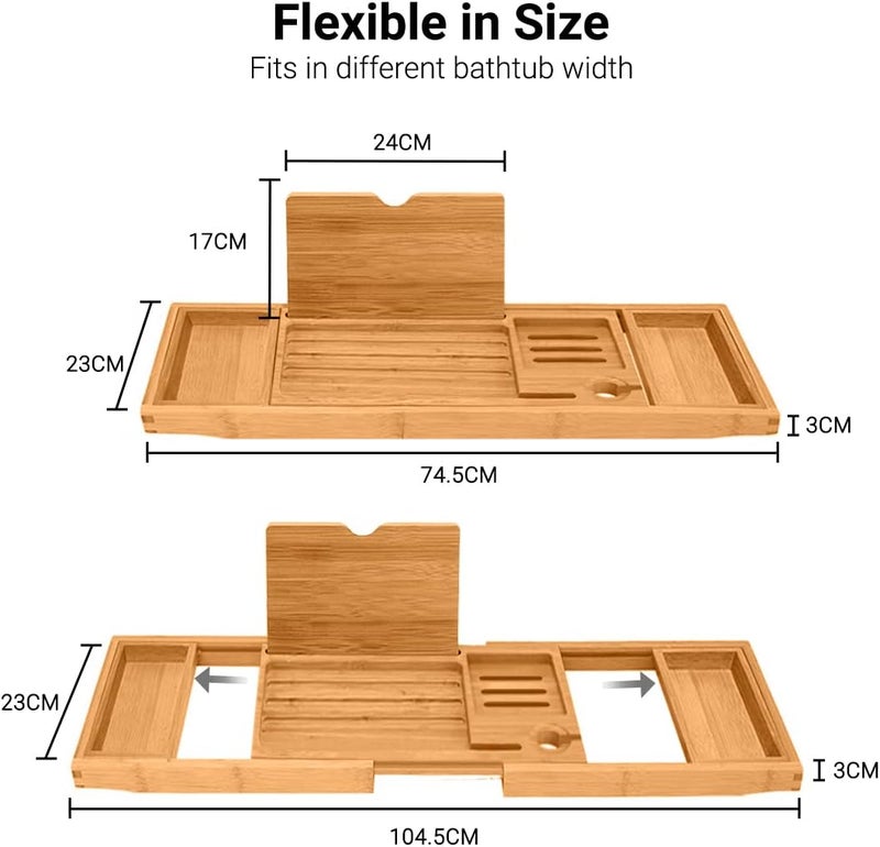 ADO Bathtub Tray, Foldable Bamboo Bathtub Caddy, Adjustable Bath Tray for Tub with Book Rest, Phone, Tablet, Candle, Towel, Glass Holder, Extendable Wooden Bath-Shelf Fits Most Bathtubs Sizes - Image 5