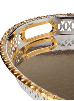 Dania Silver Oval Tray With Golden Frame Inner Handles Made Of Metal And Stainless Lacquered 40x30 Cm  - Image 3