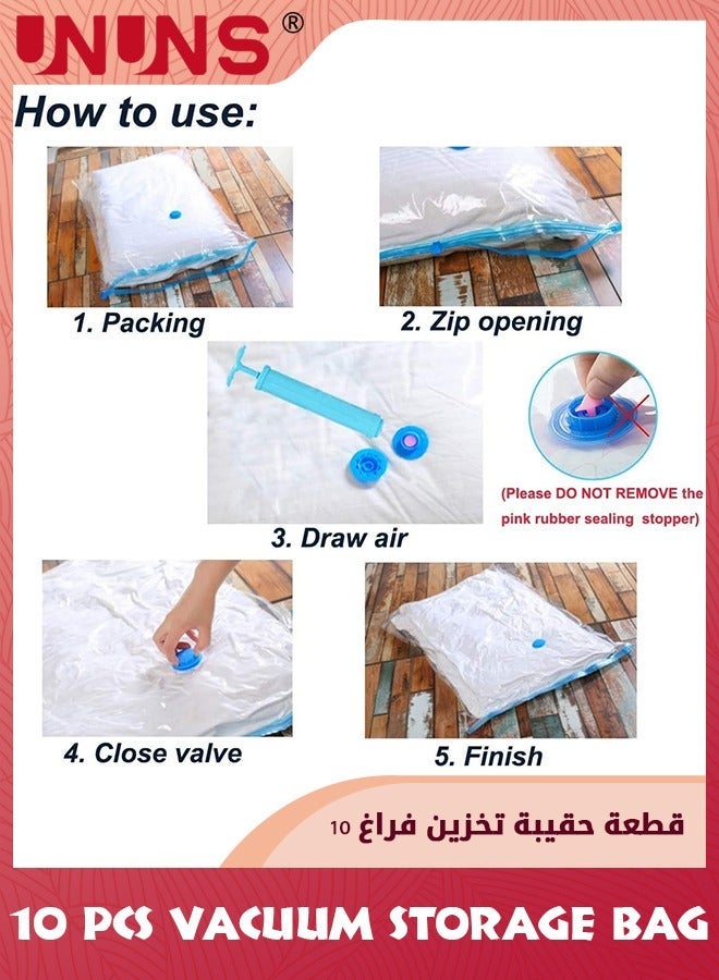 UNUNS Vacuum Storage Bags 10 Jumbo Pack,4 Different Sizes Vacuum Seal Bag With Free Hand Pump,Space Saver Compression Storage Bag For Clothes Comforters Blanket Pillows Bedding - Image 3
