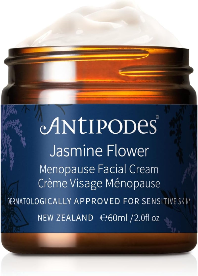 Jasmine Flower Menopause Facial Cream Menopause Skincare for Redness Sensitivity Dehydration and Blemishes Organic Oat Extract GABA Manuka Honey All Skin Types 60ml