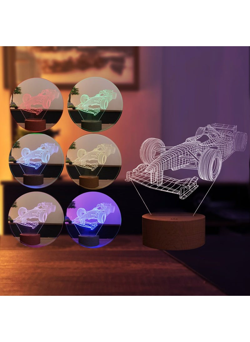 By-Lamp Racing Car LED Lamp Wooden Base 7 Different Light Colors  - Image 2