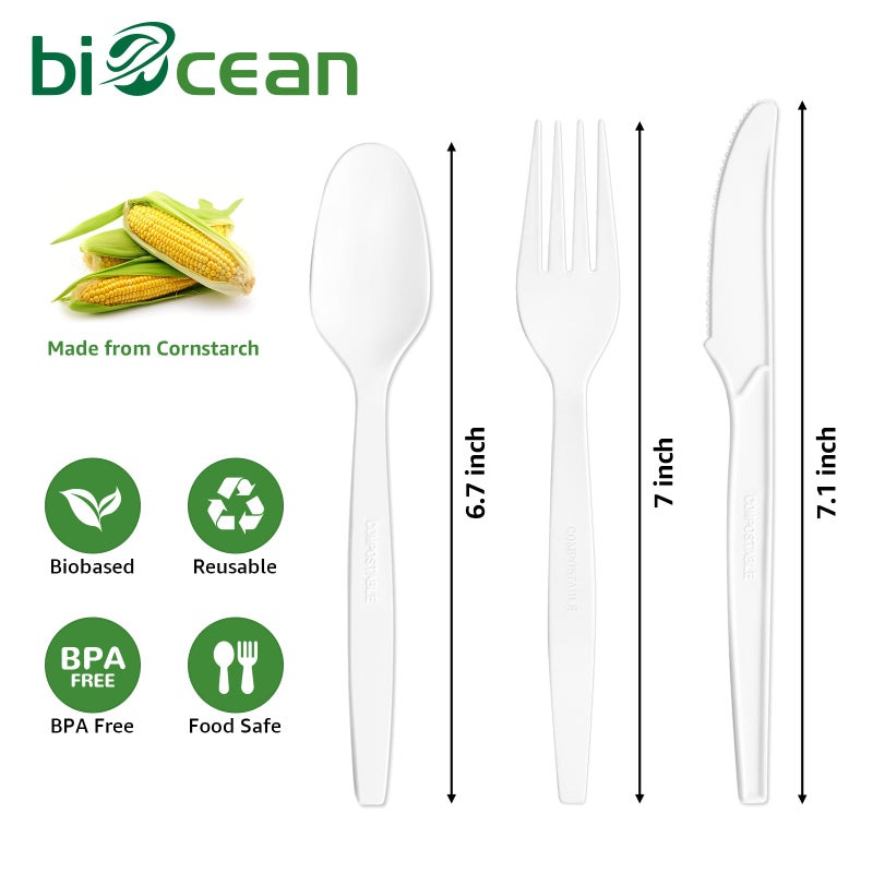 Biocean Extra Heavyduty Compostable Spoons [200 Count 6.7In] Disposable Cutlery No Plastic Spoons Large Biodegradable Utensils Eco Friendly Silverware Serving Flatware for Party Daily Use Picnic - Image 3