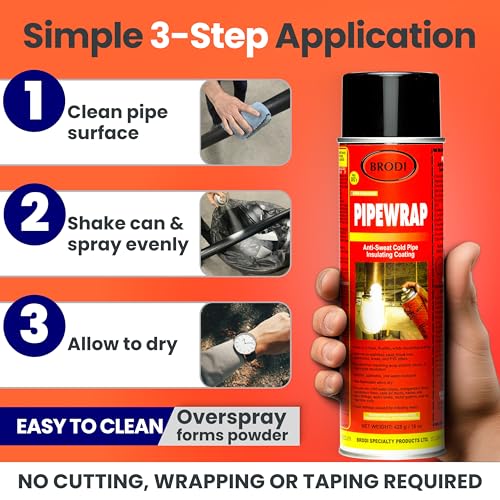 Brodi PipeWrap Pipe Insulation Spray Foam for Hard-to-Reach Areas, Fittings & Valves, Anti-Sweat Pipe Coating Spray, Stops Condensation Buildup & Prevents Dripping (Pack of 1) - Image 3