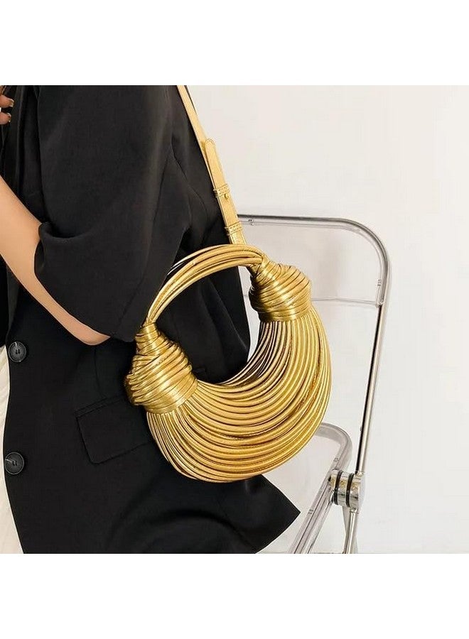 Women Handbag Small Gold Satchel Crossbody Noodles Woven Leather  - Image 2