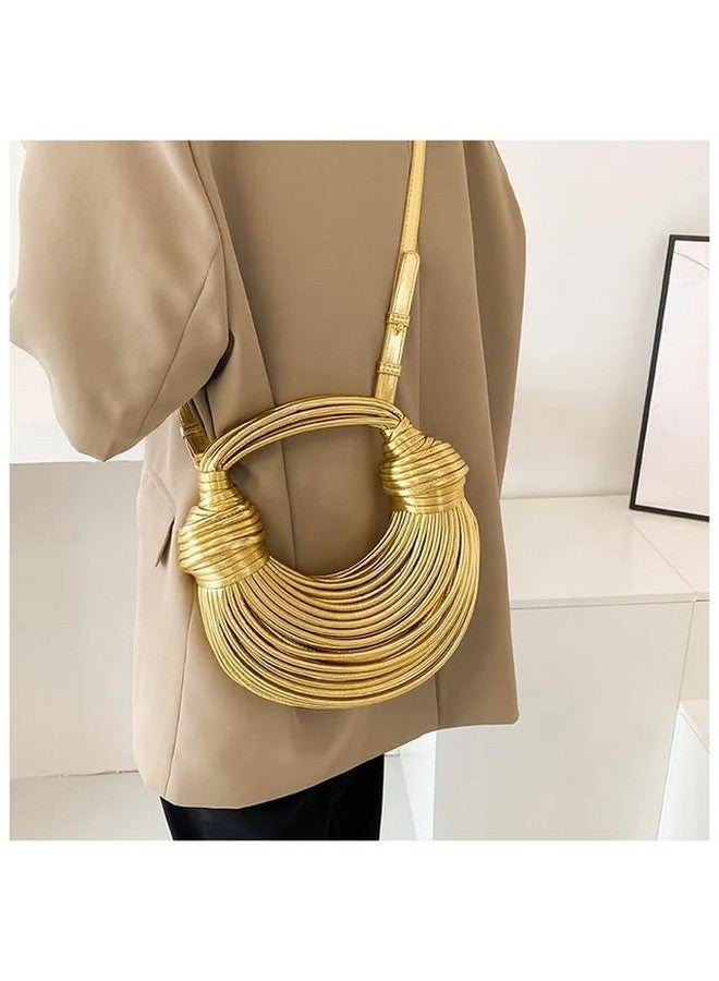 Women Handbag Small Gold Satchel Crossbody Noodles Woven Leather  - Image 3