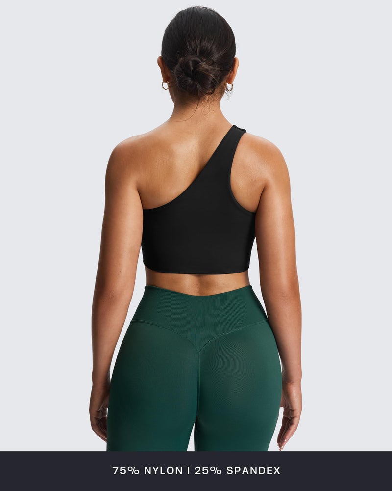 Aoxjox Women's Workout Sports Bras Fitness Gym Olivia Asymmetric One Shoulder Bra Yoga Crop Tank (Black, Large) - Image 3