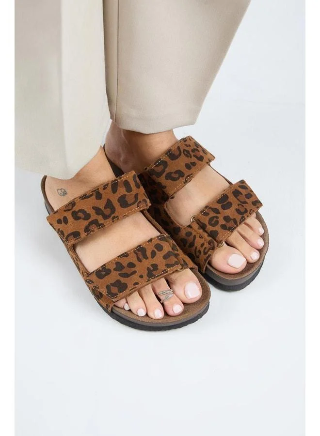 Manijero  (Vina 2 Leopard) Women's Genuine Leather Double strap Taba Slippers. for Women | Best Price UAE