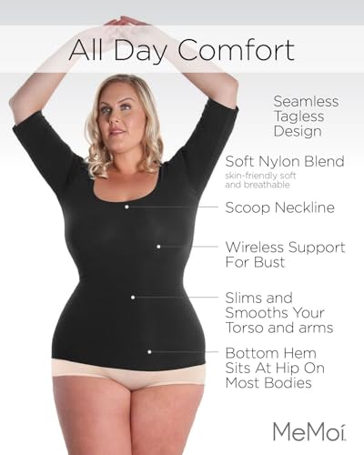 SlimMe New MeMoi Elbow Length Scoop Neck Shaper Large/ Xlarge, Black - Image 3