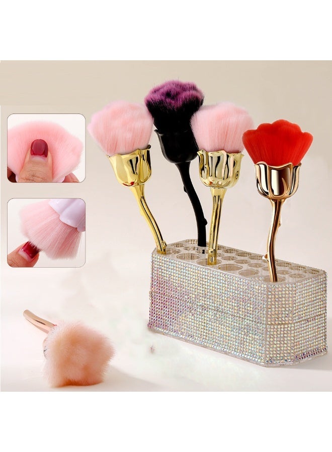 3pcs Three Colors Rose Shaped Nail Dust Powder Remover, Nail Trimming Cleaning Brush, Makeup Brush Tool, Used For Powder Brush, Dust Removal Brush，For Nails Art Cleaning - Image 1