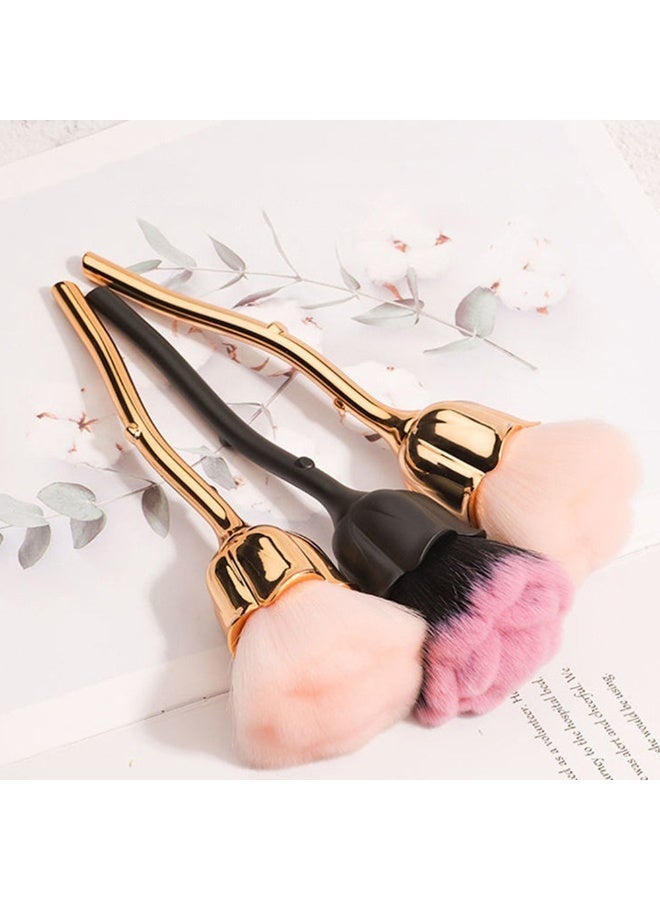 3pcs Three Colors Rose Shaped Nail Dust Powder Remover, Nail Trimming Cleaning Brush, Makeup Brush Tool, Used For Powder Brush, Dust Removal Brush，For Nails Art Cleaning - Image 3
