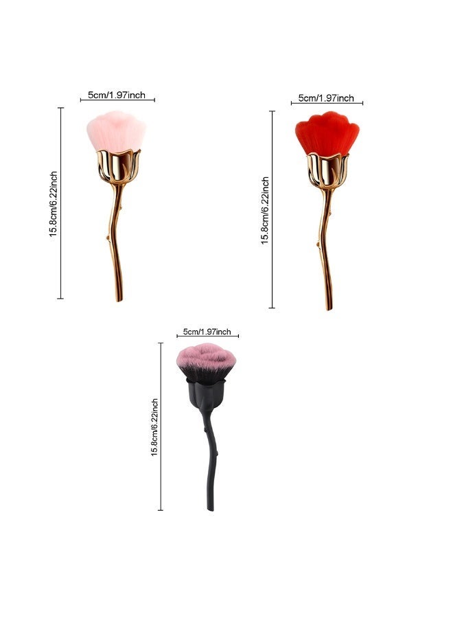 3pcs Three Colors Rose Shaped Nail Dust Powder Remover, Nail Trimming Cleaning Brush, Makeup Brush Tool, Used For Powder Brush, Dust Removal Brush，For Nails Art Cleaning - Image 2