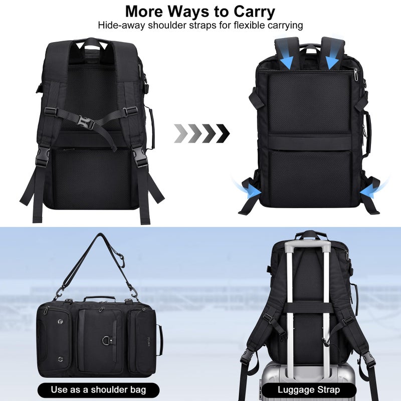 PIJUSHI Carry on Travel Backpack for Women Men Convertible Duffel Bag Backpack Large Luggage Rucksack Fit 16 Inch Laptop(PE039 Black) - Image 3