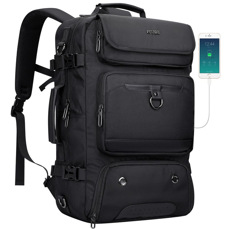 PIJUSHI Carry on Travel Backpack for Women Men Convertible Duffel Bag Backpack Large Luggage Rucksack Fit 16 Inch Laptop(PE039 Black) - Image 1