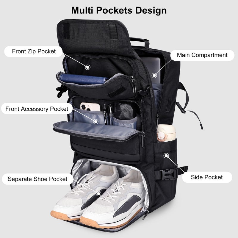 PIJUSHI Carry on Travel Backpack for Women Men Convertible Duffel Bag Backpack Large Luggage Rucksack Fit 16 Inch Laptop(PE039 Black) - Image 4