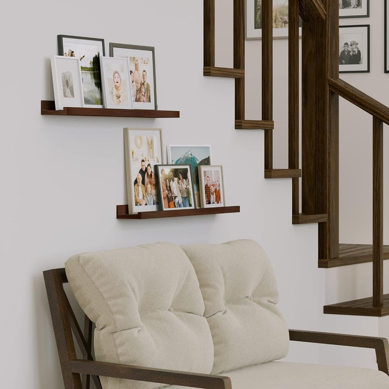 Craftsline 24 Floating Shelves for Wall Collage Picture Ledge Shelf Wall Bookshelf for Living Room Wall Shelf for Kitchen Kids Room Shelves Wall Shelves Walnut Color Set of 2 - Image 2
