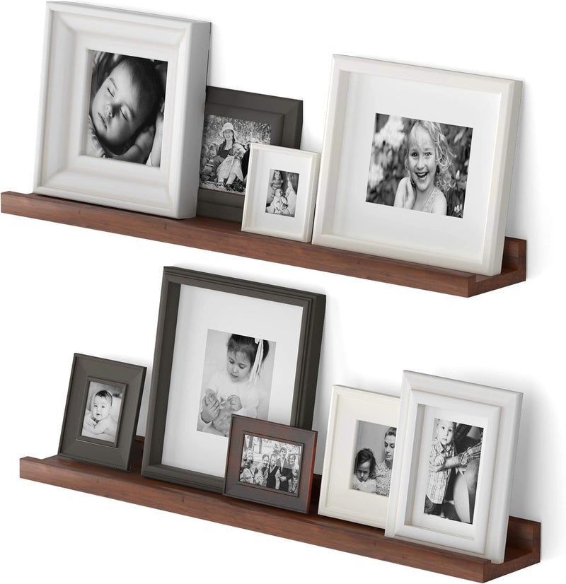 Craftsline 24 Floating Shelves for Wall Collage Picture Ledge Shelf Wall Bookshelf for Living Room Wall Shelf for Kitchen Kids Room Shelves Wall Shelves Walnut Color Set of 2 - Image 1
