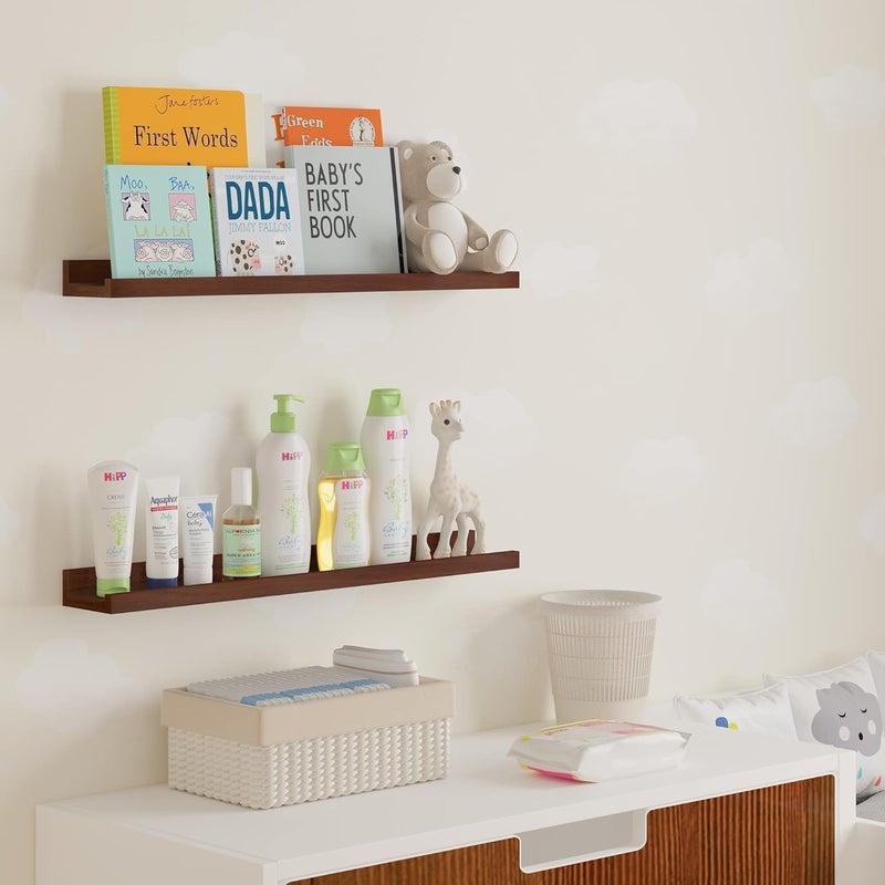 Craftsline 24 Floating Shelves for Wall Collage Picture Ledge Shelf Wall Bookshelf for Living Room Wall Shelf for Kitchen Kids Room Shelves Wall Shelves Walnut Color Set of 2 - Image 5