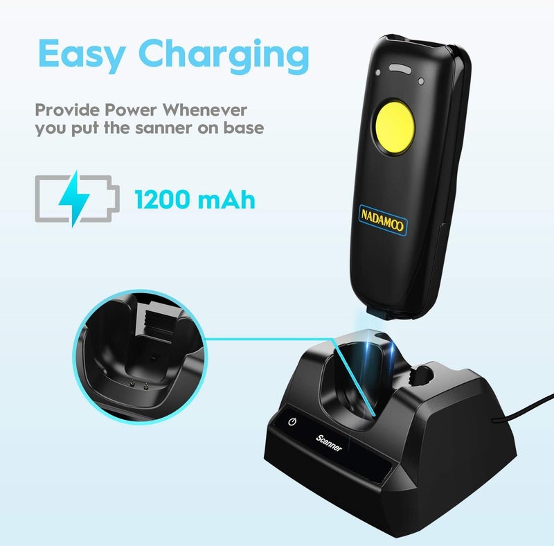 NADAMOO 2D Wireless Barcode Scanner Compatible with Bluetooth, Portable USB 1D 2D QR Code Scanner for Inventory, Bar Code Image Reader for Tablet iPhone iPad Android iOS PC POS, with Charging Dock - Image 4