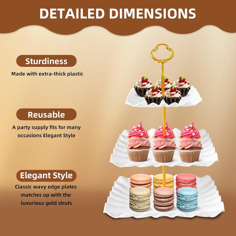 DIDROOM 10 Pack Dessert Table Display Set - 4 x Three-Tier Square Cupcake Stands and 6 x Serving Trays, Elegant Tableware for Cakes, Cupcakes, Pastries, and Snacks, Perfect for Parties (White) - Image 4