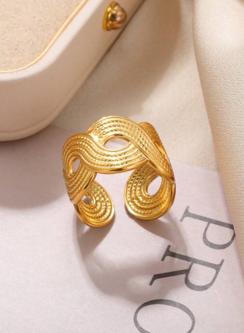 إيكوال خاتم نسائي من الاستانلس ستيل مطلي باللون الذهبي بمقاس موحد - Image 1