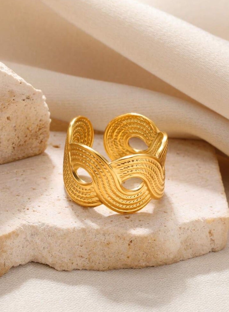 إيكوال خاتم نسائي من الاستانلس ستيل مطلي باللون الذهبي بمقاس موحد - Image 3