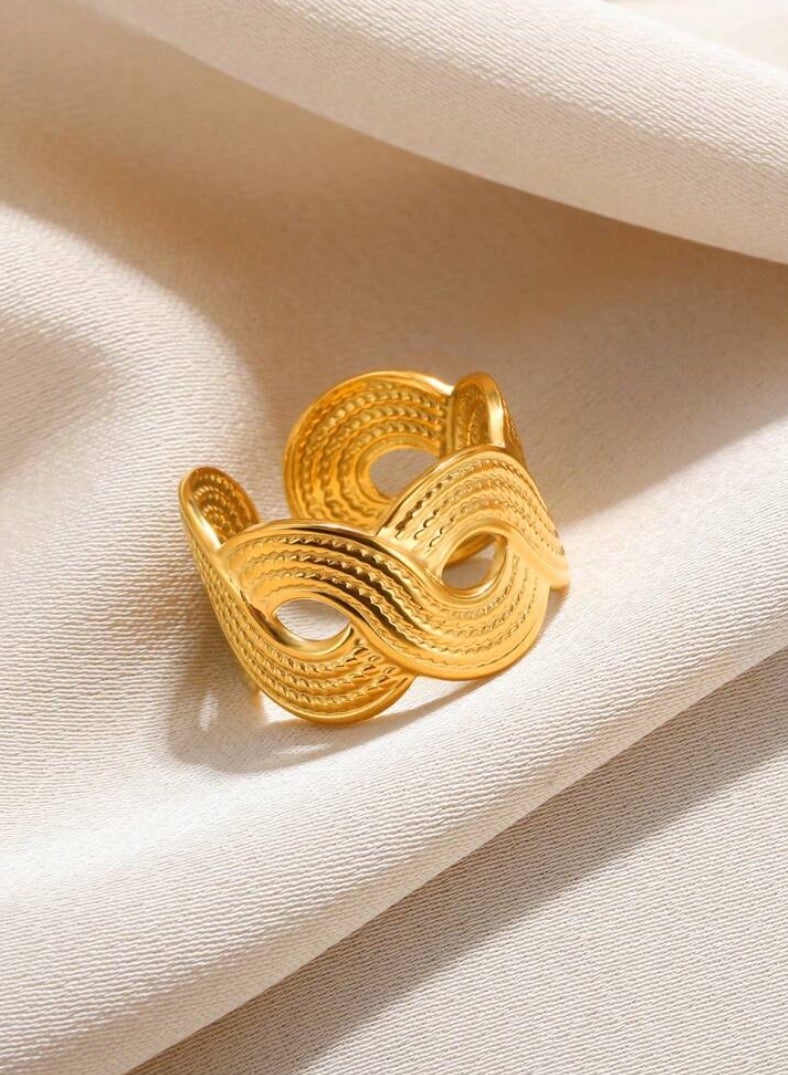 إيكوال خاتم نسائي من الاستانلس ستيل مطلي باللون الذهبي بمقاس موحد - Image 4