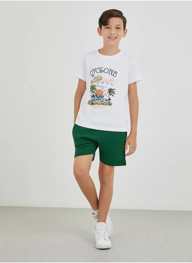 Styli Styli Boys Green Solid Drawstring Waist Shorts with Back Pocket