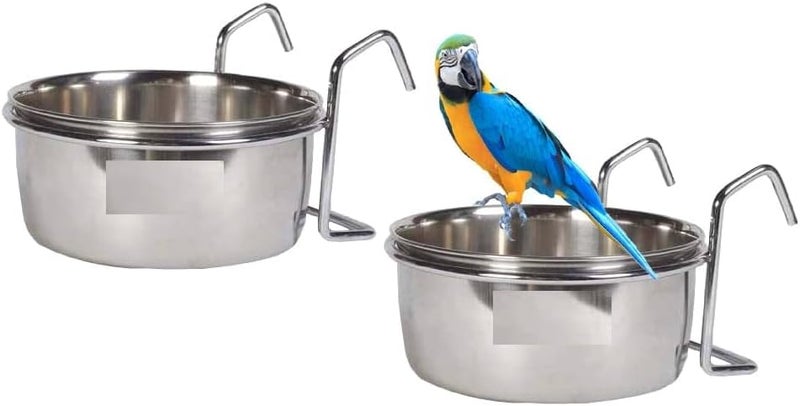 D&C PAWS Stainless Steel Bird Feeding Bowl with Hanger – 250ml Cups for Food and Water, Secure Cage Attachment for Birds, Includes Soft Nesting Material for Added Comfort (Pack of 2) - Image 1