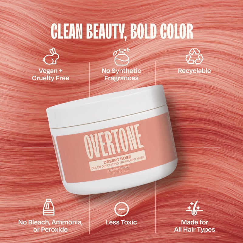 OVERTONE بلسم لون الشعر شبه الدائم أوفرتون، وردة الصحراء، 8 أونصات، مغذي، خالي من الأضرار، قناع إيداع اللون لجميع أنواع الشعر مع زبدة الشيا وزيت جوز الهند، نباتي وخالي من القسوة - Image 5