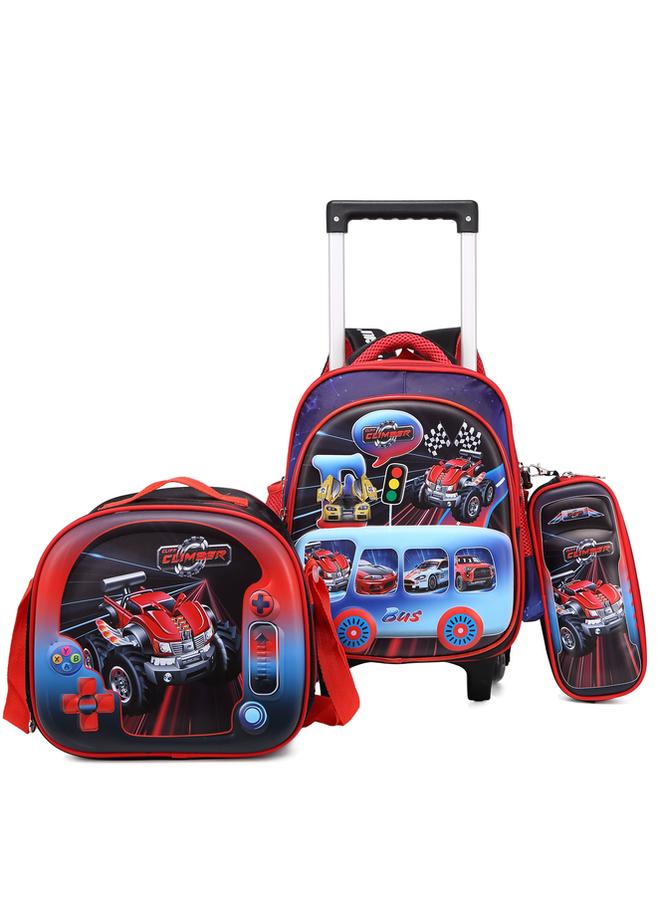 Stargold Baby Backpack 3Pcs For Baby Boys 1 lunch 1 Pencil Box And 1 Bag With Adjustable Strap For School 2 Wheels 12 Inch  - Image 1