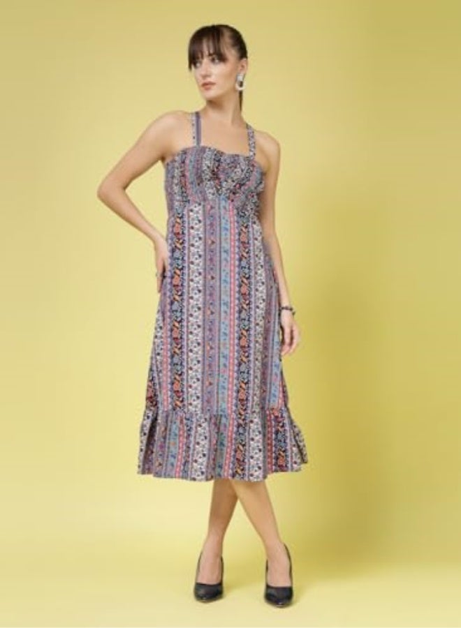 Oomph! فستان كريب ميدي مطبوع من أومف! للنساء، صدرية مطرزة - Image 2