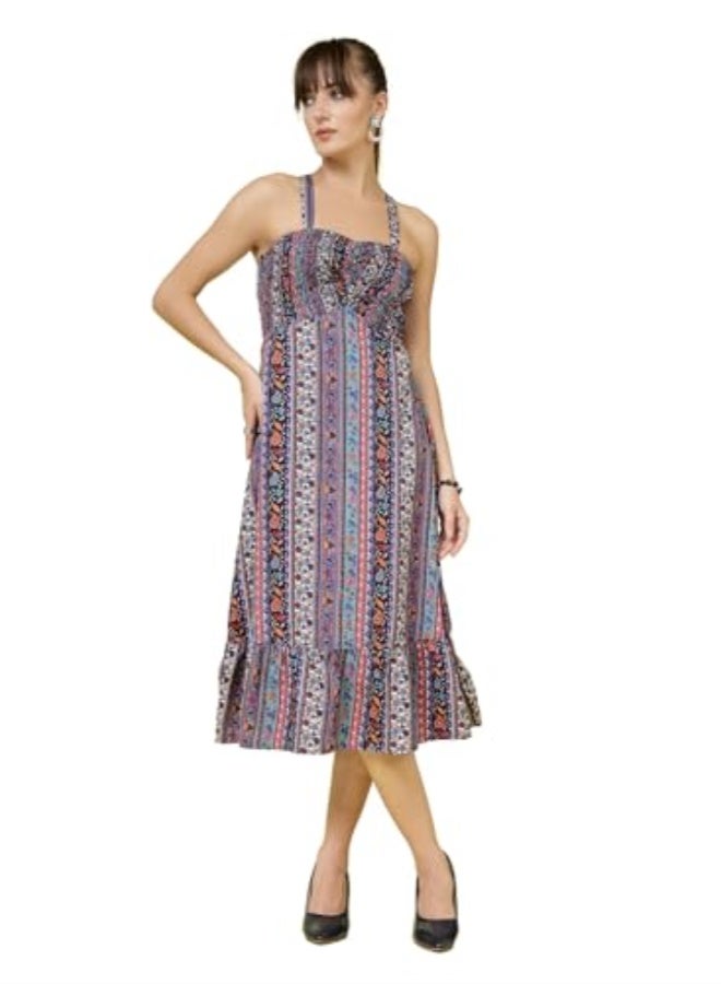 Oomph! فستان كريب ميدي مطبوع من أومف! للنساء، صدرية مطرزة - Image 1