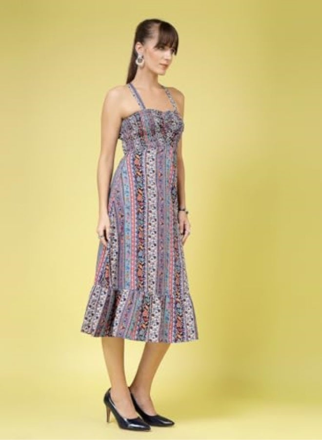 Oomph! فستان كريب ميدي مطبوع من أومف! للنساء، صدرية مطرزة - Image 3