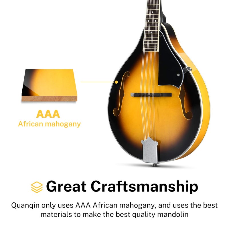 Donner A Style Mandolin Instrument Sunburst Beginner Adult Acoustic Mandolin Musical Instrument Mahogany 8 String, Bundle With Tuner String Bag Guitar Picks,DML-1 - Image 2