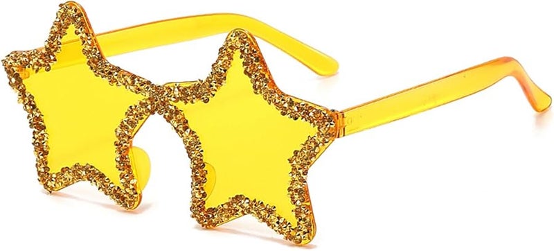 Gold Glitter Star Frame Eyeglasses For Travel Stage Music Festival Photo Props - Image 1
