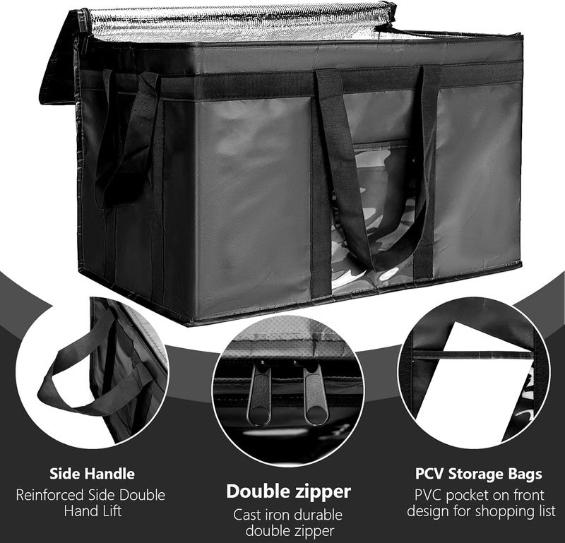 Yalin XXXL Large Insulated Cooler Bag, Styrofoam Cooler of Keep Food Hot or Cold, Reusable Double Zipper Food Delivery Bag for Grocery Shopping, 23" W x 15" H x 14" D (Black, 3XL (Pro)) - Image 3