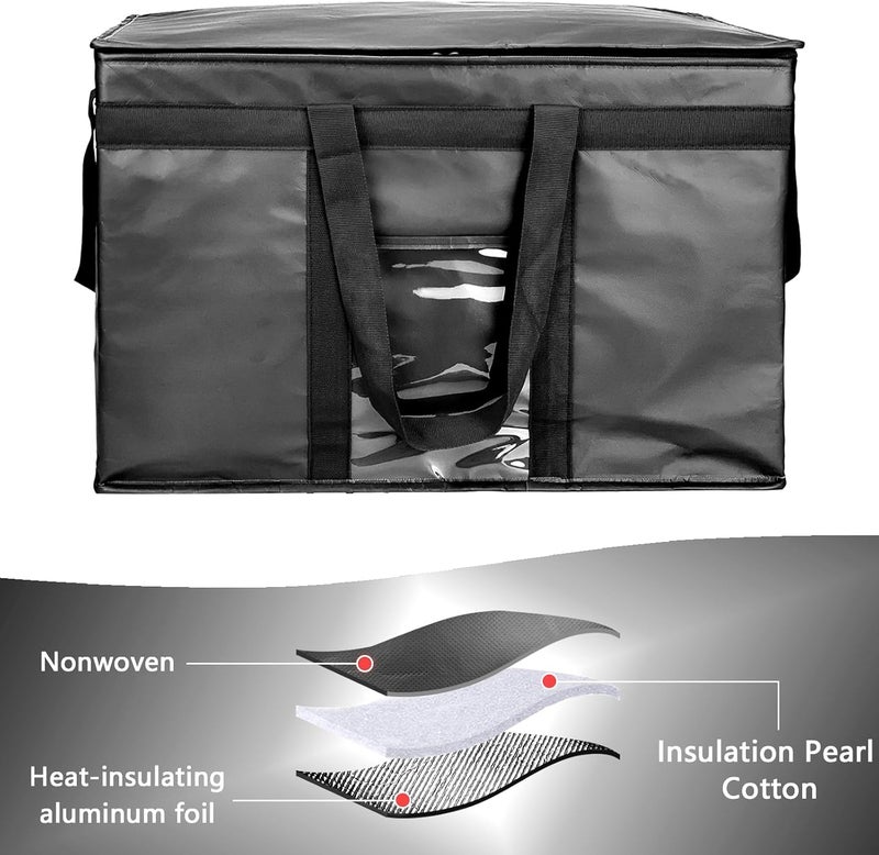 Yalin XXXL Large Insulated Cooler Bag, Styrofoam Cooler of Keep Food Hot or Cold, Reusable Double Zipper Food Delivery Bag for Grocery Shopping, 23" W x 15" H x 14" D (Black, 3XL (Pro)) - Image 4