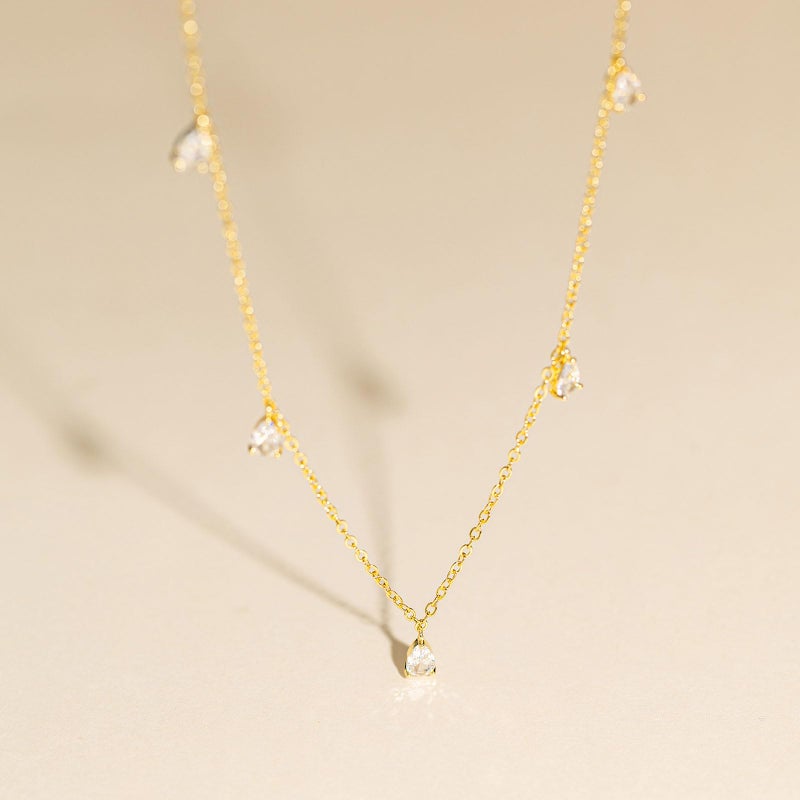 VRIUA Teardrop Cubic Zirconia Necklace for Women - 14K Gold Plated Dainty Chain with Teardrop CZ Pendant, Minimalistic Trendy Jewelry Gift - Image 4