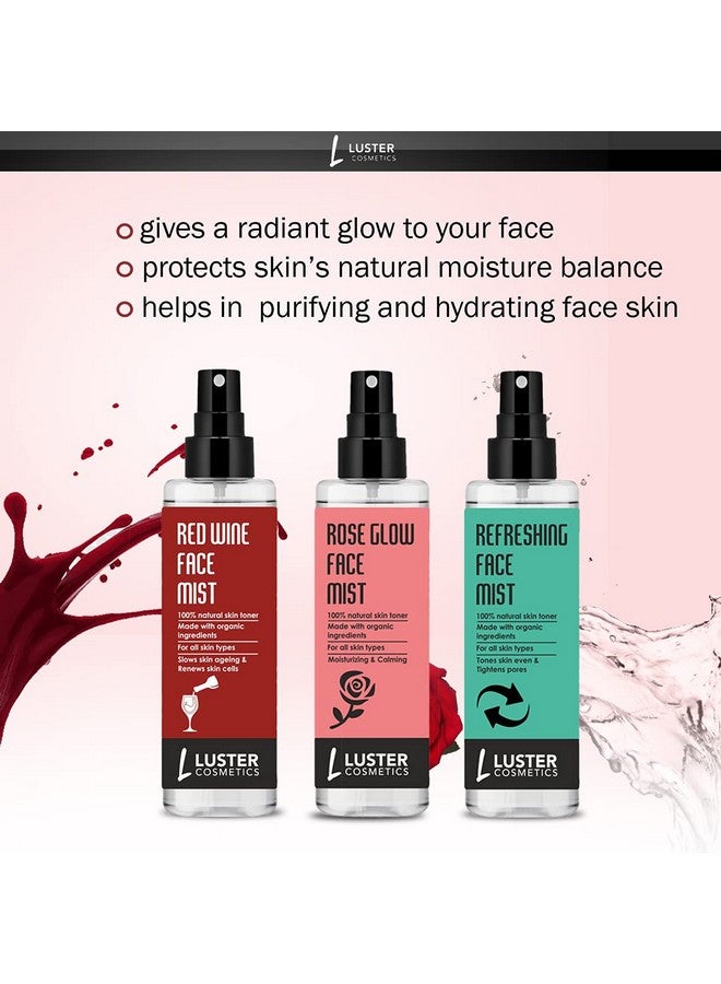 Luster Cosmetics Rose Glow & Refreshing & Red Wine Face Mist Skin Toner | Combo | Moisturizing & Tightens Pores | All Skin Types | Paraben & Sulfate Free -115ml (Pack of 3) - Image 2