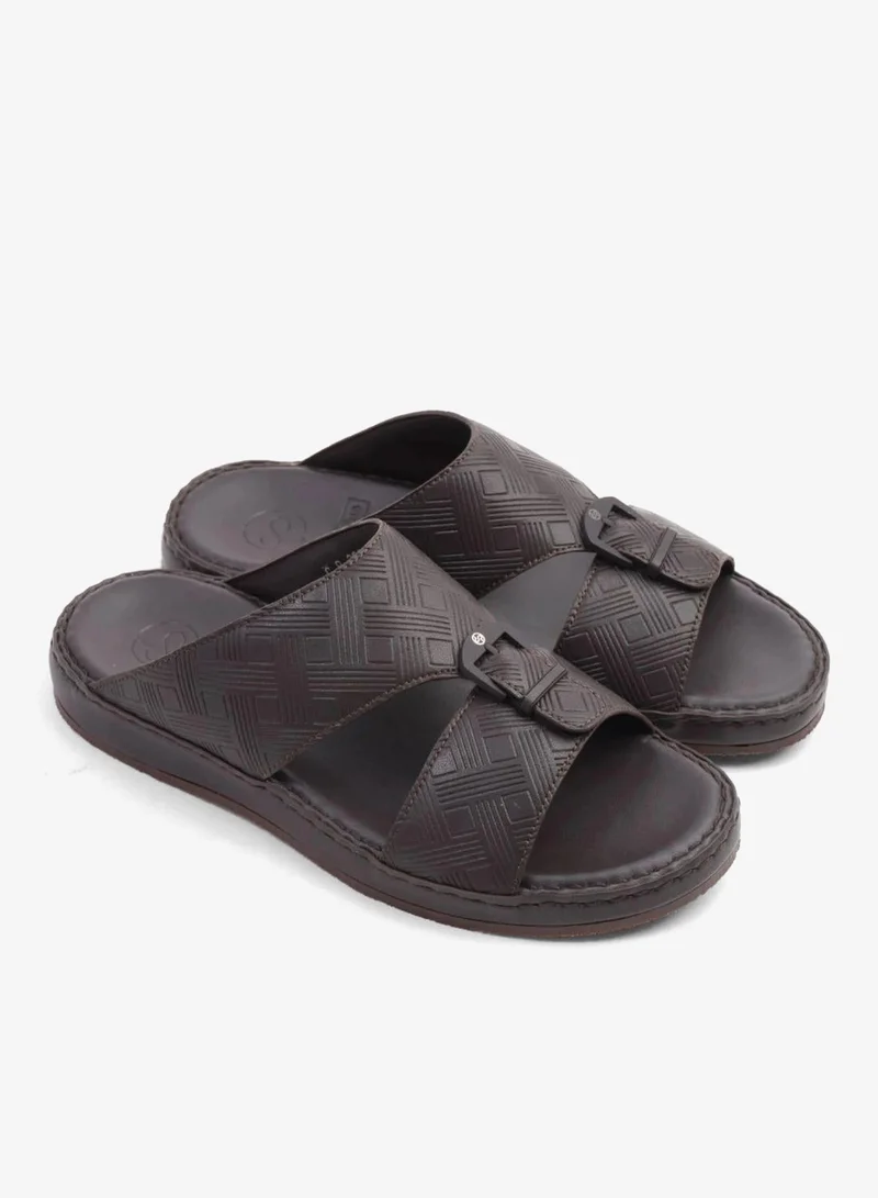 كومفورت بلس صنادل عربية جلدية مطرزة مريحة بخياطة يدوية لون بني