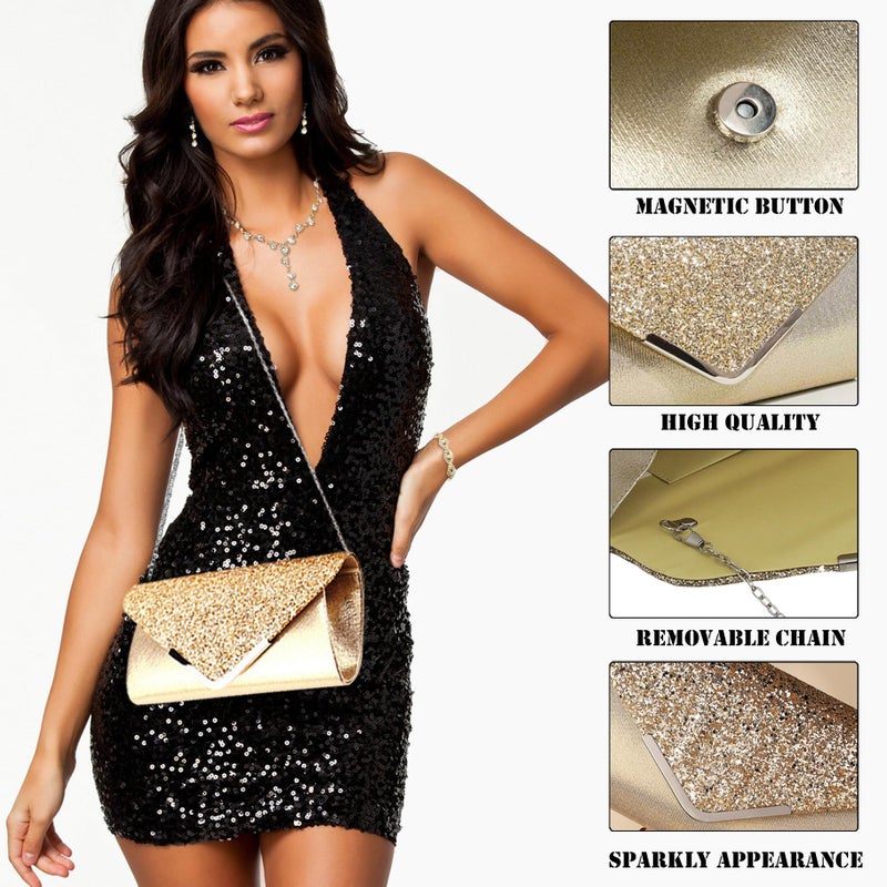 MEDOJO 10Pcs Golden Rhinestone Jewelry Set for Women Bride Wedding Prom Jewelry Evening Rhinestone Sparkly Clutch Purse Bag Necklace Tennise Layered Bracelets CZ Ring Crystal Drop Earring Set - Image 3