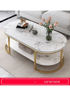 keke Oval Coffee Table White Marble design with Gold Steel Frame and Glass  - Image 1