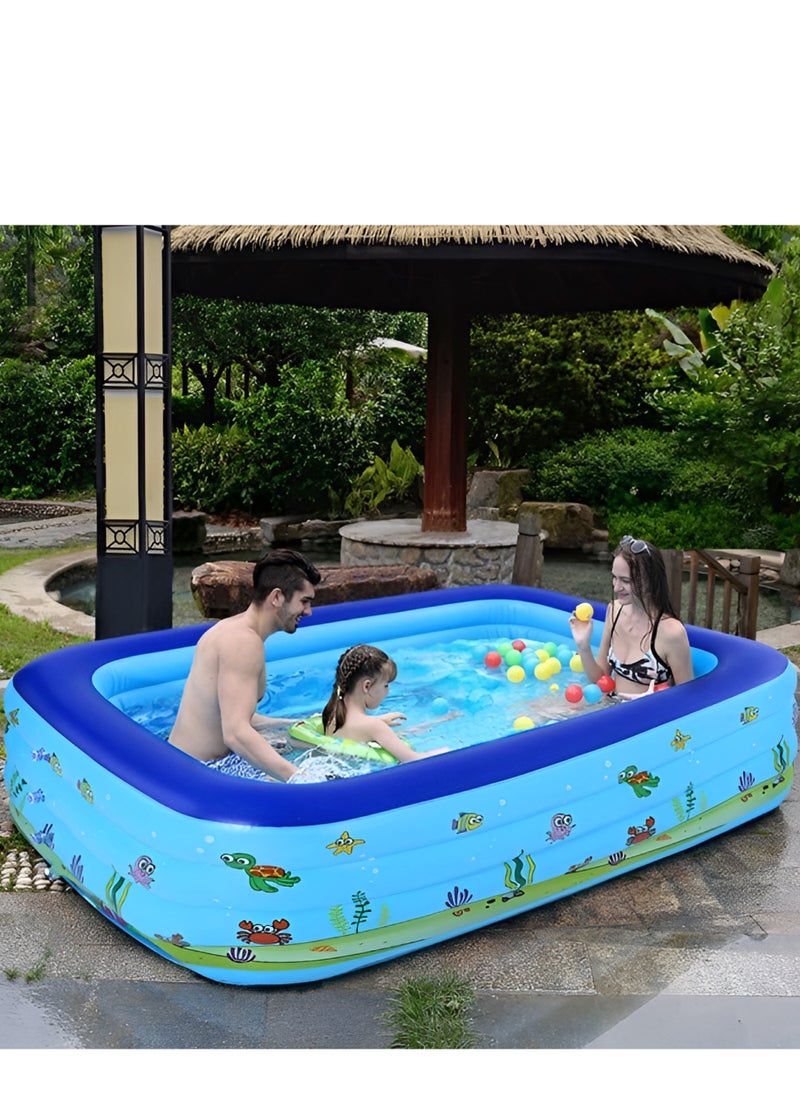 HEXAR Inflatable Swimming Pool Kiddie Pool Large Size Blow Up Swimming Pool for Family Adults Kids Toddler Giant Rectangle Lounge Blowup Pool for Indoor Outdoor Backyard Ground 210cm x 150cm x 60cm  - Image 1