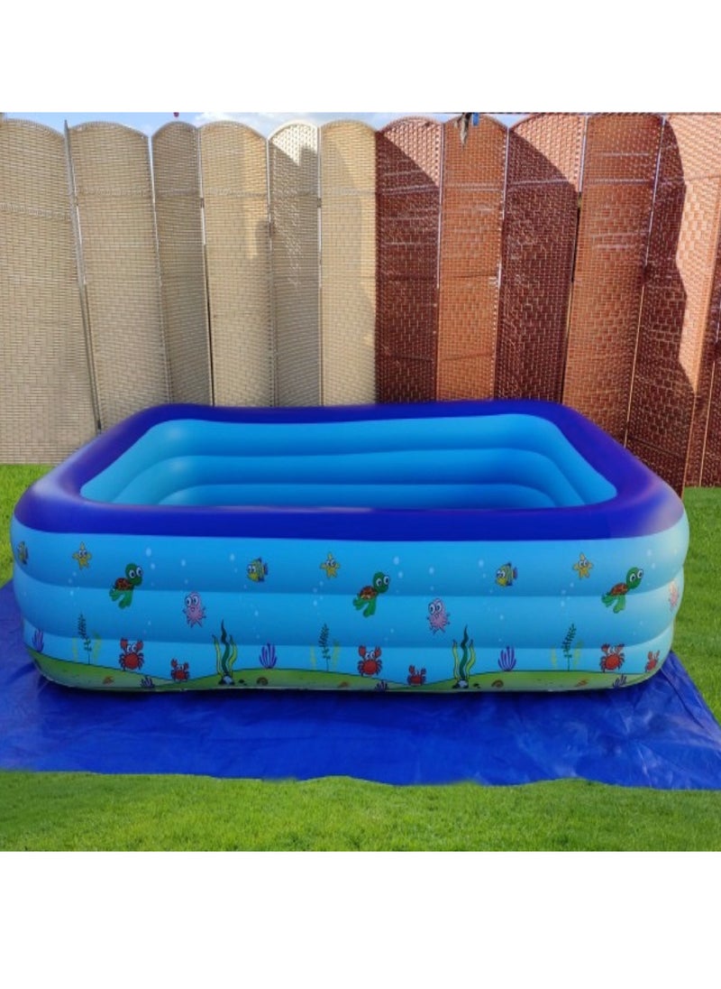 HEXAR Inflatable Swimming Pool Kiddie Pool Large Size Blow Up Swimming Pool for Family Adults Kids Toddler Giant Rectangle Lounge Blowup Pool for Indoor Outdoor Backyard Ground 210cm x 150cm x 60cm  - Image 3