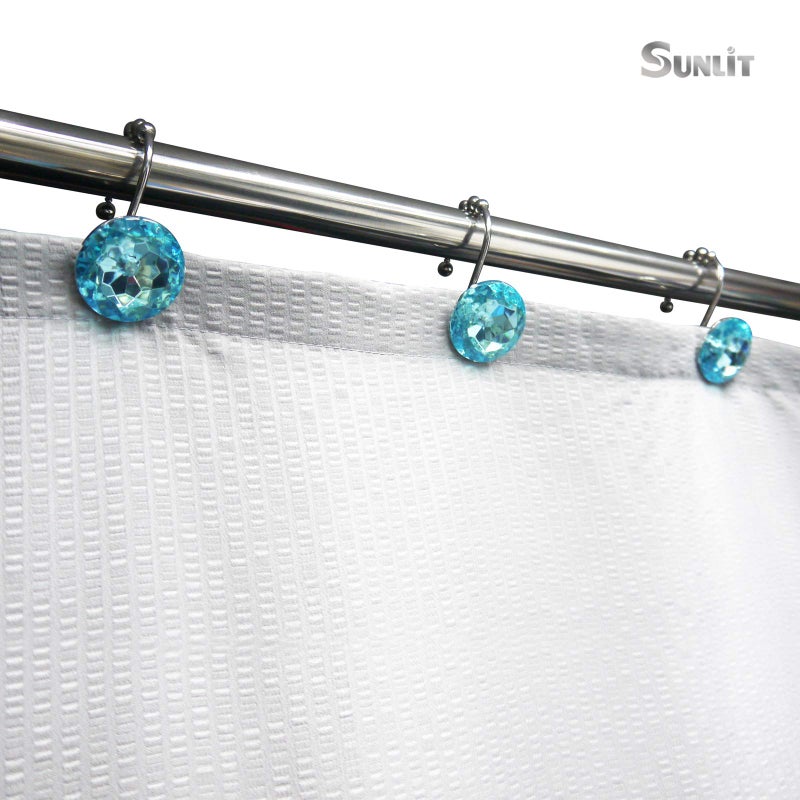 Sunlit Luxury Design Round Teal Blue Diamond Crystal Gem Bling with Glide Balls Shower Curtain Hooks for Mermaid Shower Curtains, Rust Proof Metal Rhinestones Glam Shower Curtain Rings-12 Pack - Image 4