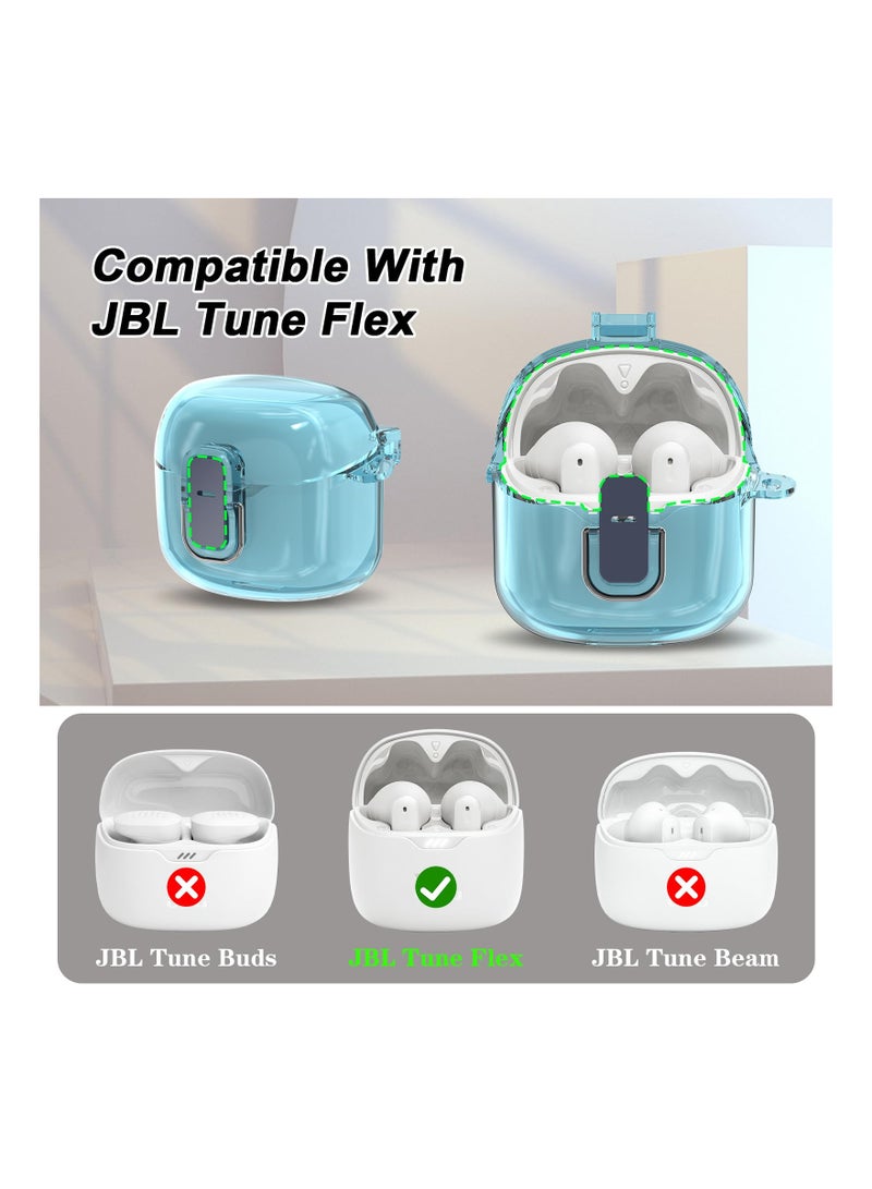 SYOSI Hard PC Earbuds Case for JBL Tune Flex, Earbud Case with Keychain Clear Protective Case Wireless Earbuds Cover Scratch-Proof Case Transparent JBL Case with Carabiner Hard Shell Earbuds Case  - Image 2