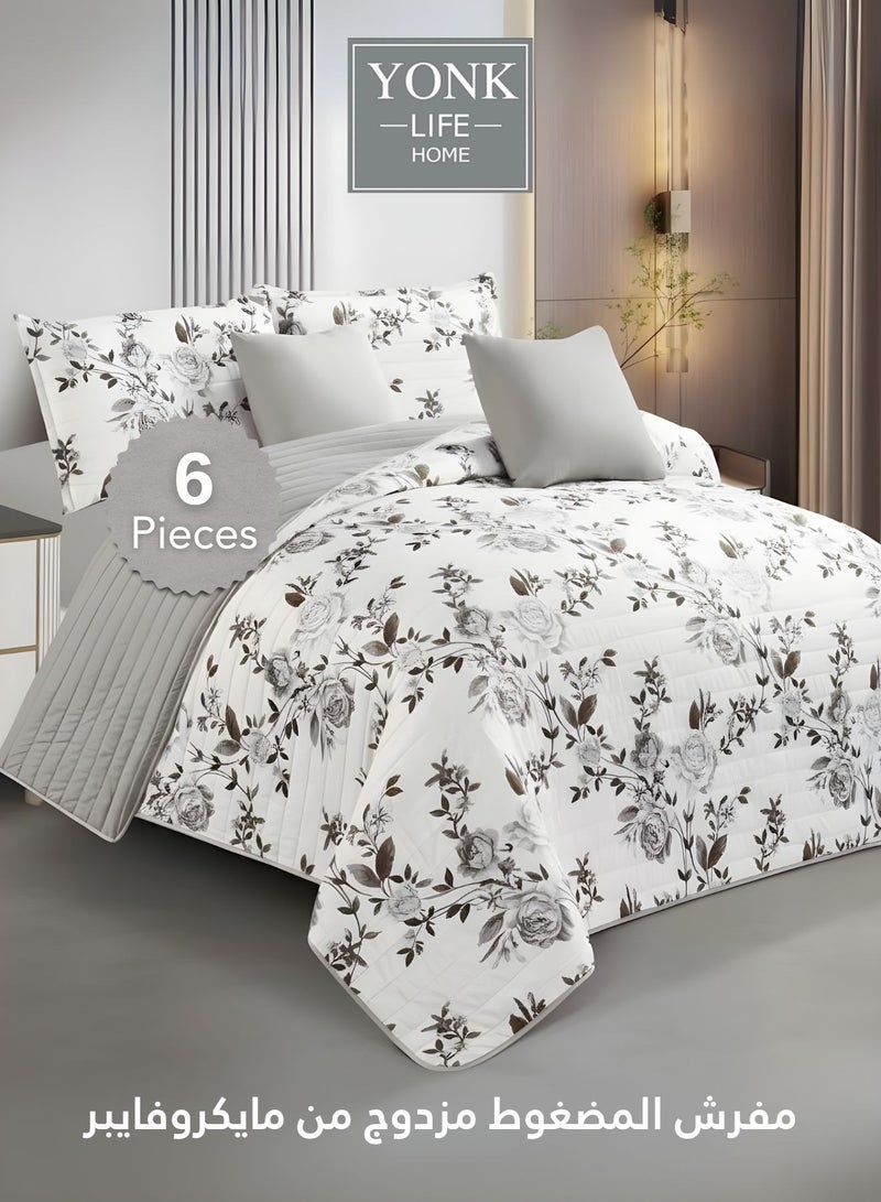 يونك مفرش مزدوج من مايكروفايبر، يناسب سرير بحجم 200 سم × 200 سم، 6 قطع ، قابل للاستخدام من الوجهين - Image 1
